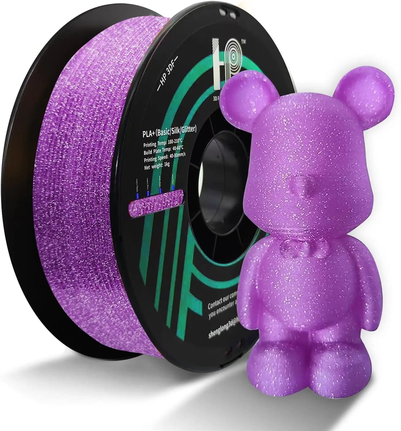 3D Printer Filament, Glitter PLA Filament,HP3DF 1.75mm Accuracy +/- 0.02mm, 1KG Spool (2.2 lbs), Fit Most FDM Printer