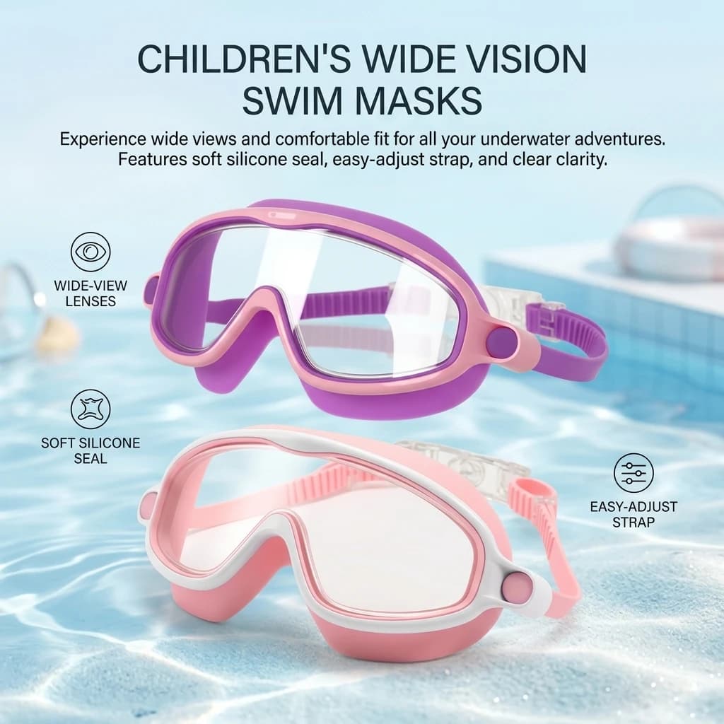 2 occhialini da nuoto colorati per bambini, visione ampia, anti-UV, anti-appannamento, senza perdite d'acqua, accessori per piscina per ragazzi, ragazze, giovani e bambini piccoli