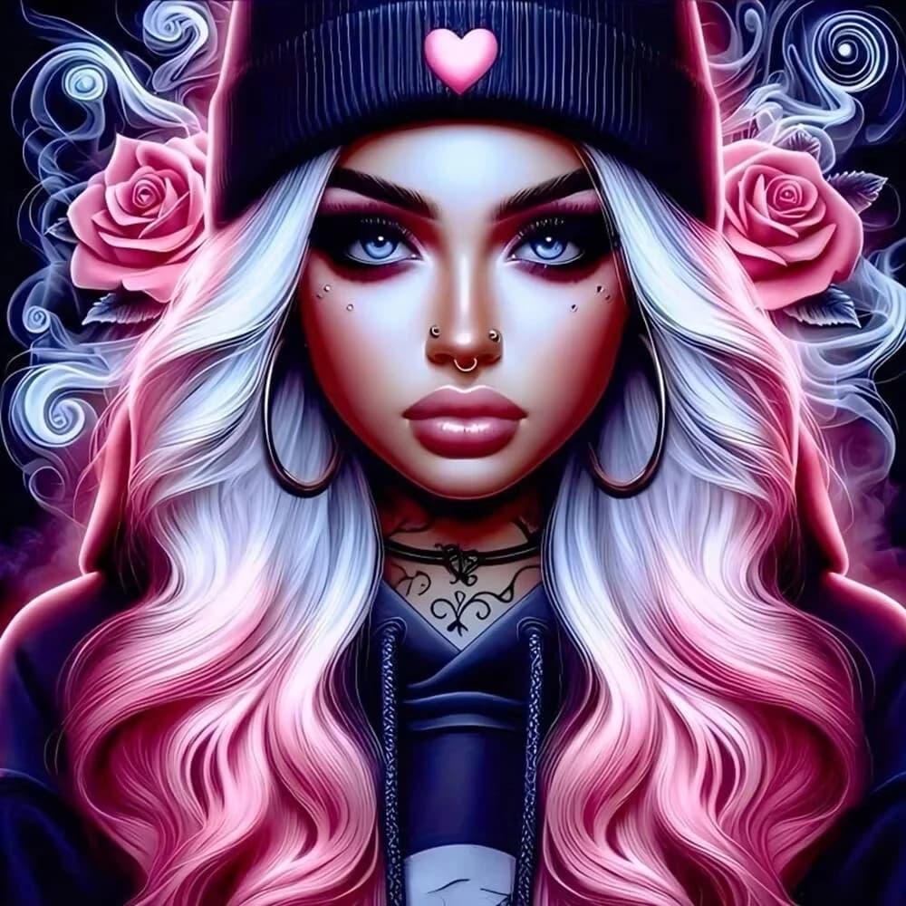 Dark Gothic Cool Lass Pink Rose Smoke Diamond Painting Set, Bedroom Lass Trendy Aesthetic Wall Ornament Home Decor Gift
