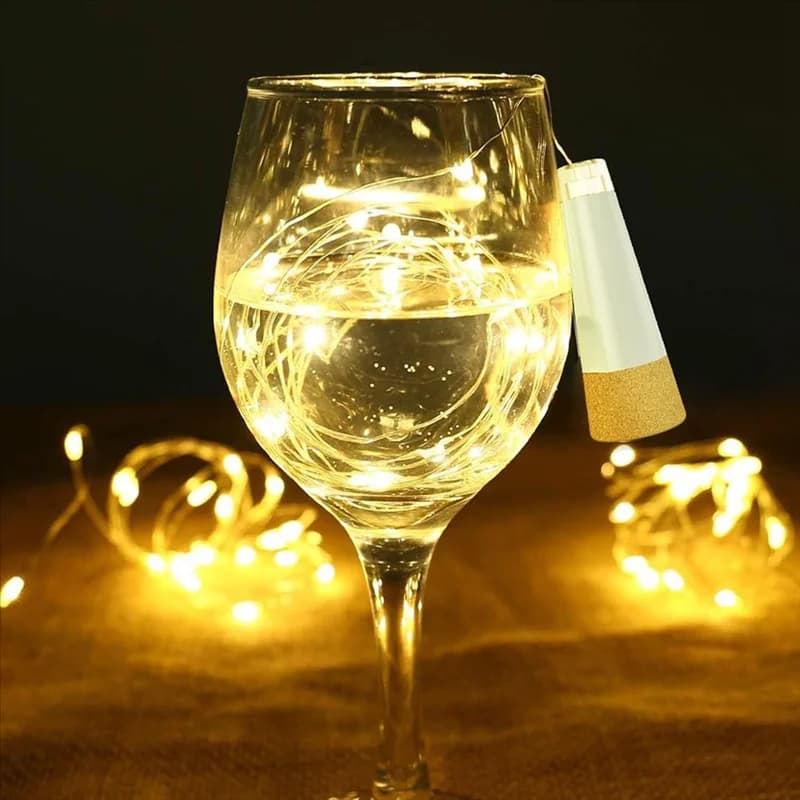 Luci per bottiglie di vino con tappo in sughero, lucine ricaricabili tramite USB per bottiglie di liquore, 20 luci a stringa a LED, confezione da 4 -AT64