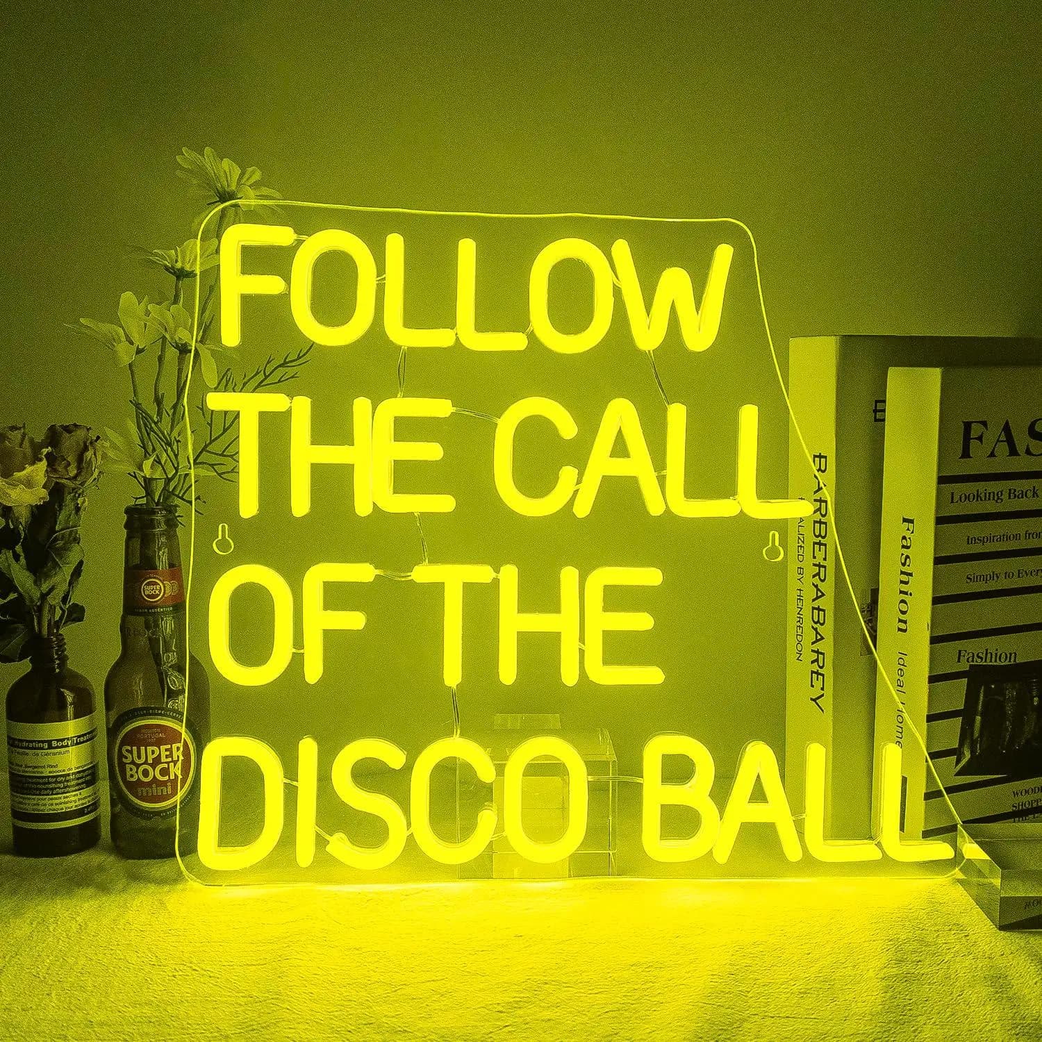 Insegna al neon a LED dimmerabile USB Follow The Call Of The Disco Ball per feste, club, camera da letto, bar, decorazione da parete, luce notturna a tema