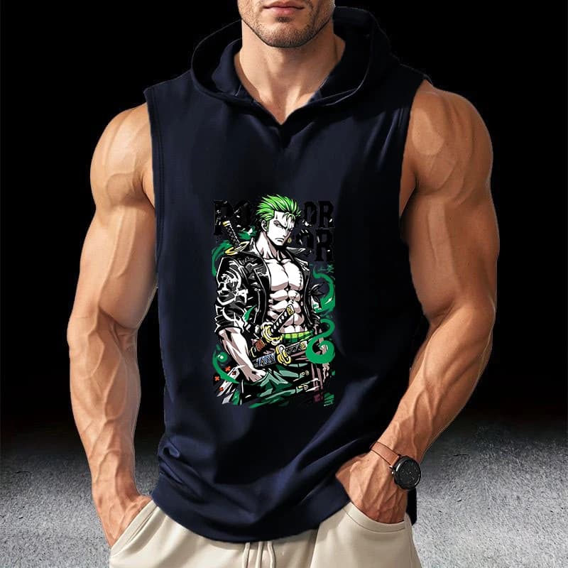 Canotta Sportiva Estiva One Piece da Uomo, Stampa alla Moda, Senza Maniche, con Cappuccio, T-Shirt Maschile per Palestra, Esercizio, Sport, Golf