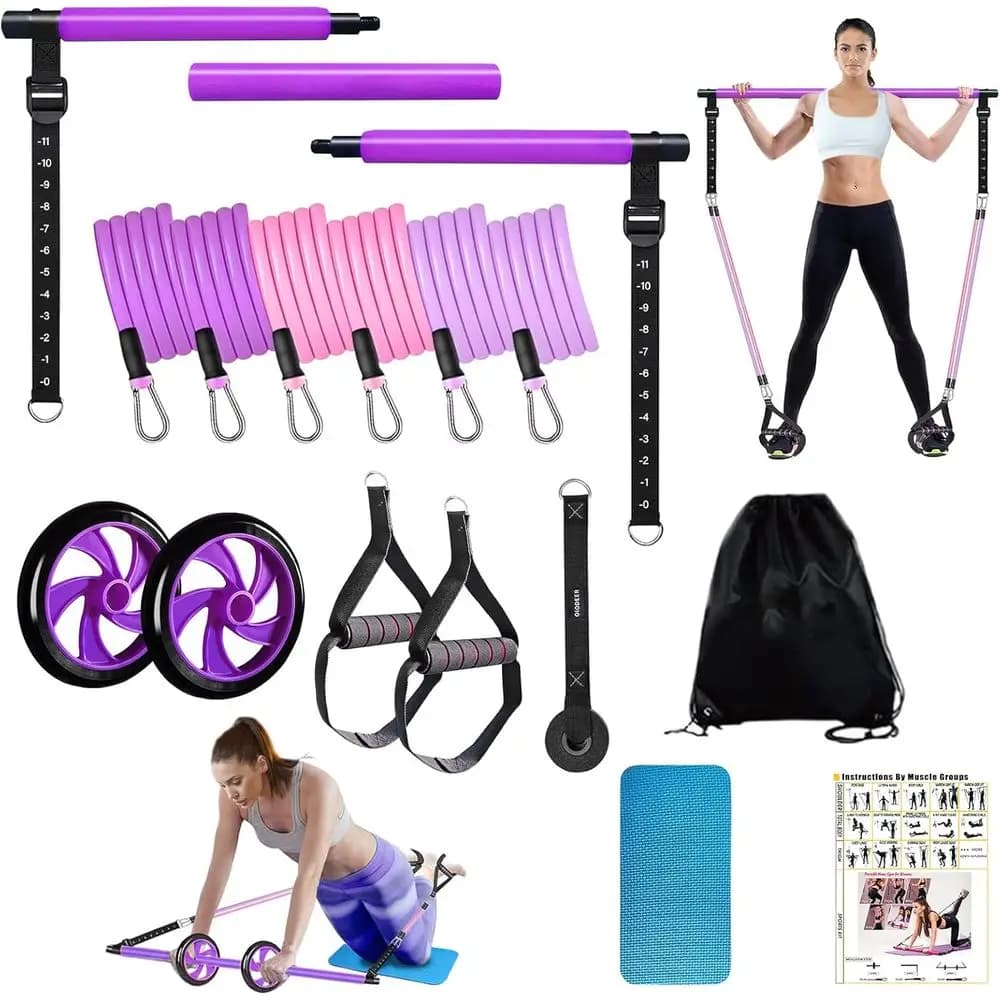 Portable Pilates Kit for All Body with Resistance Bands and Abdominal Roller for Home Training - Suitable for Men and Women