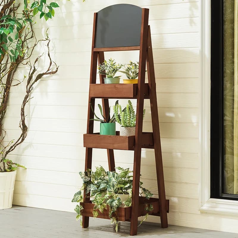 Supporto per piante pieghevole in legno Scaffale per fiori mobile per interni ed esterni Patio Balcone Espositore da giardino Porta piante da pavimento per vasi