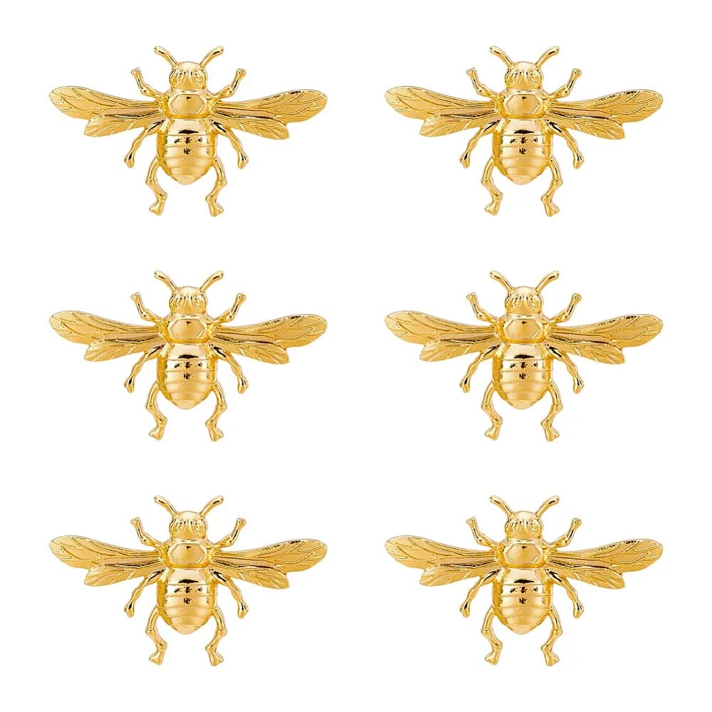 6Pcs Bees Alloy Brooches for Backpack Clothes Golden 34x54mm