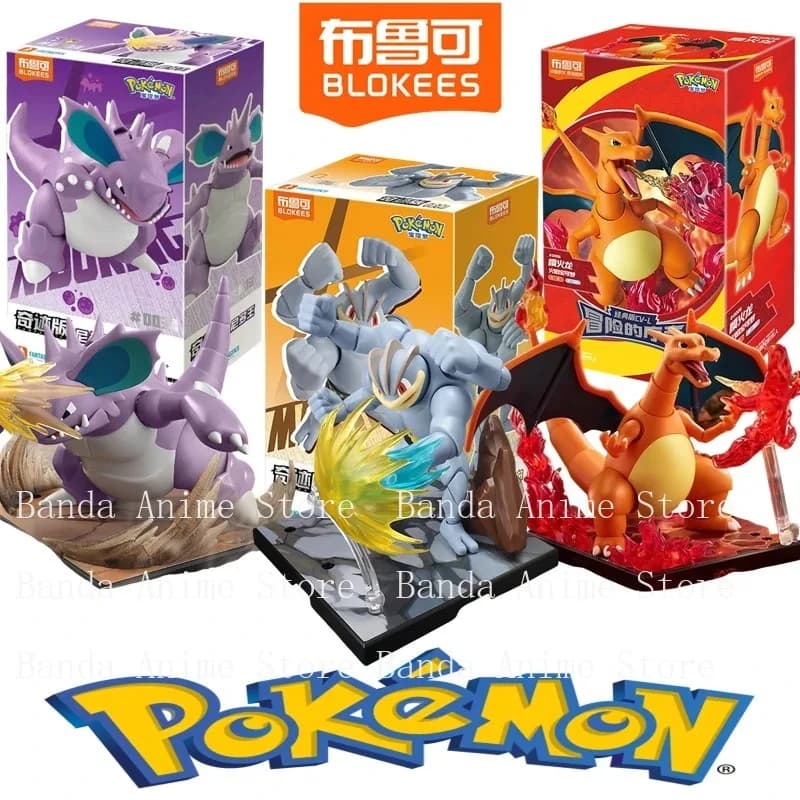 Blokees Pokemon Charizard Machamp Nidoking Pocket Monster Action Figure con Articolazioni Mobili, Collezione Anime, Giocattoli da Assemblare, Regali