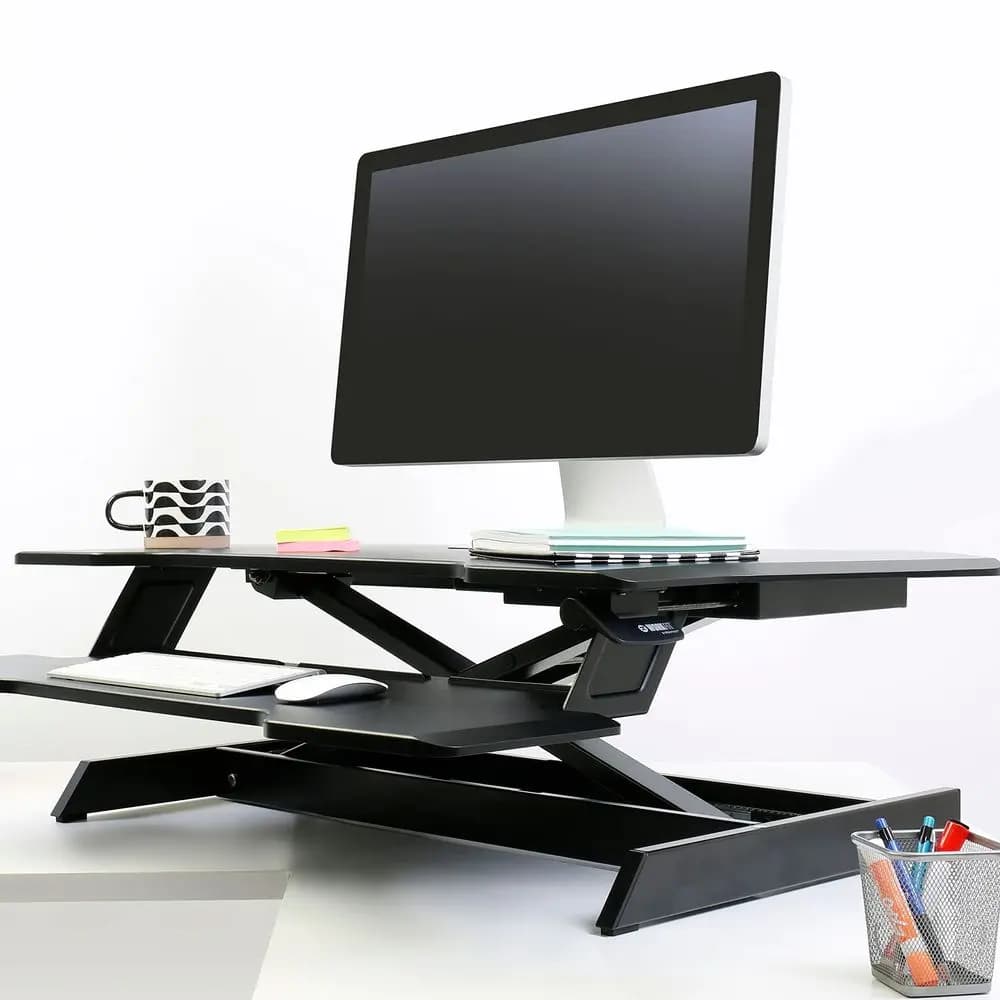 WorkFit Convertitore per Scrivania ad Angolo, Supporto Ergonomico per Due Monitor Sit-Stand per Tavoli Larghi 44,8 Pollici, Nero