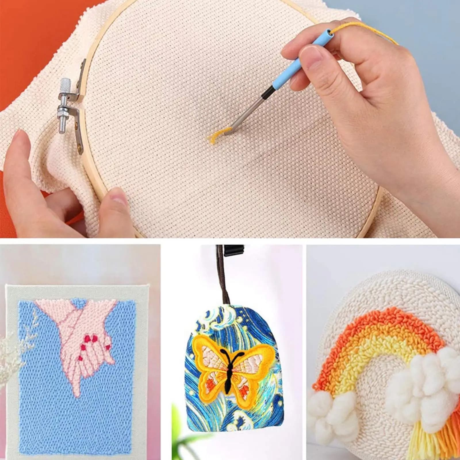 Punch Needle Embroidery Kit Portable Box Plastic Iron Stitching Tools for Classroom Club Crafting