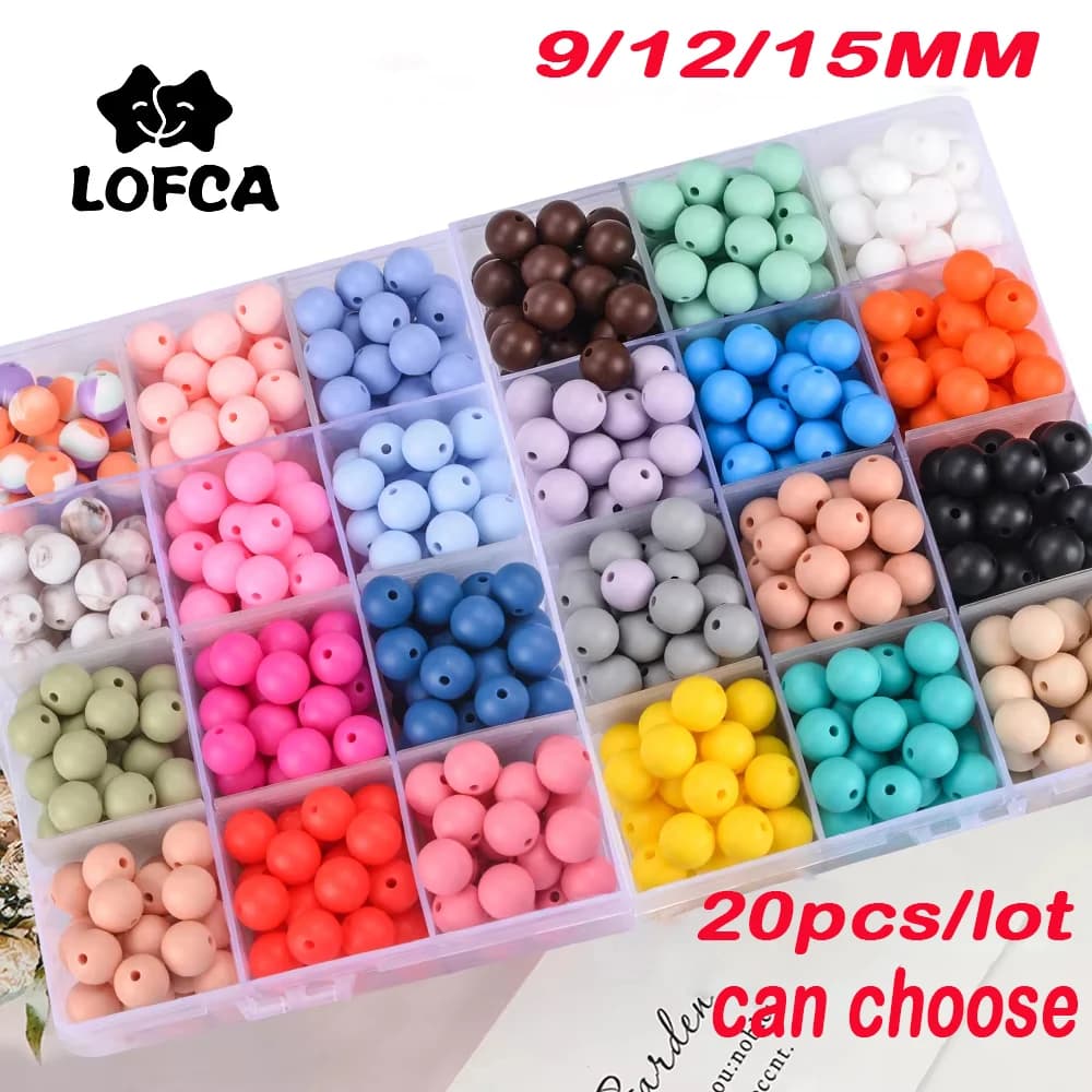 LOFCA 20 Pezzi Silicone 9/12/15 MILLIMETRI Scegli Perline Rotonde Per La Creazione di Gioielli Per Fare Braccialetti FAI DA TE Portachiavi Collana Accessori di Gioielli