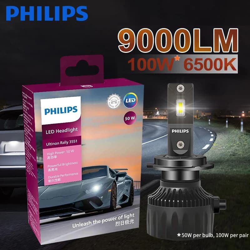 Philips Ultinon Rally 3551 LED H4 H7 H11 HB3/4 9006 9005 HIR2 Faro Auto 6500K Bianco Potenza Massima 50W Lumen Massimi 4500lm Lampadina LED