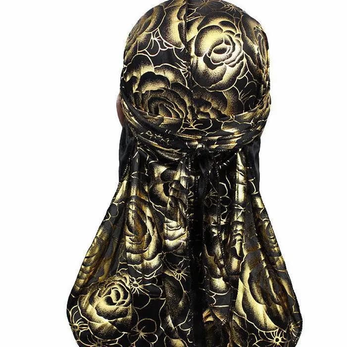 Durag in Seta Personalizzato da Uomo con Stampa, Turbante, Bandana, Copricapo, Durag in Seta da Uomo con Stampa Rose, Accessori per Capelli con Laccetti Lunghi per Onde