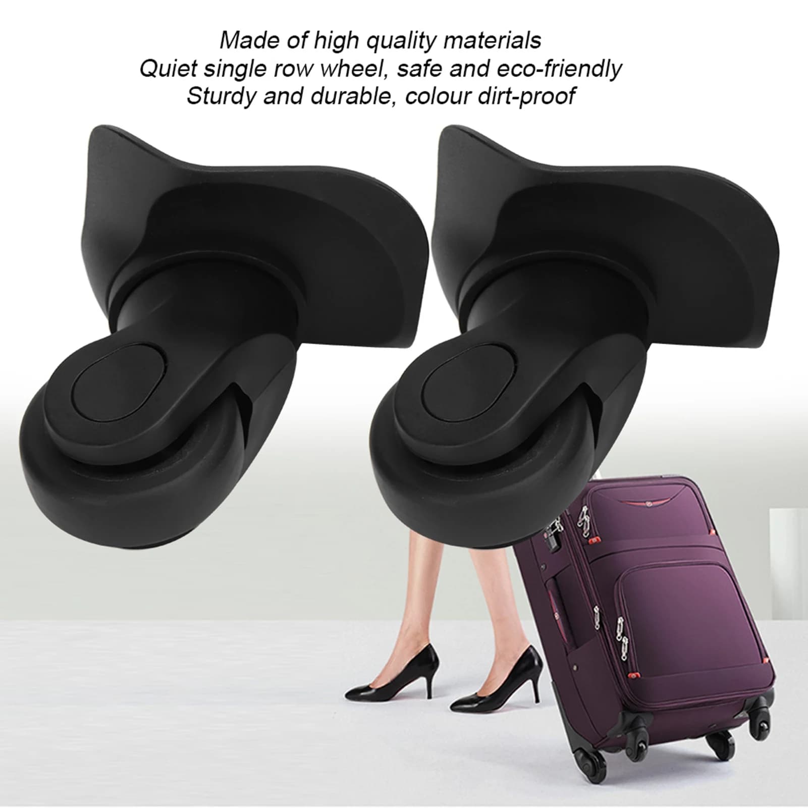 A couple of silent single-row wheels for suitcases Black Safe Ecological Robusto Durable Anti-color anti-foul