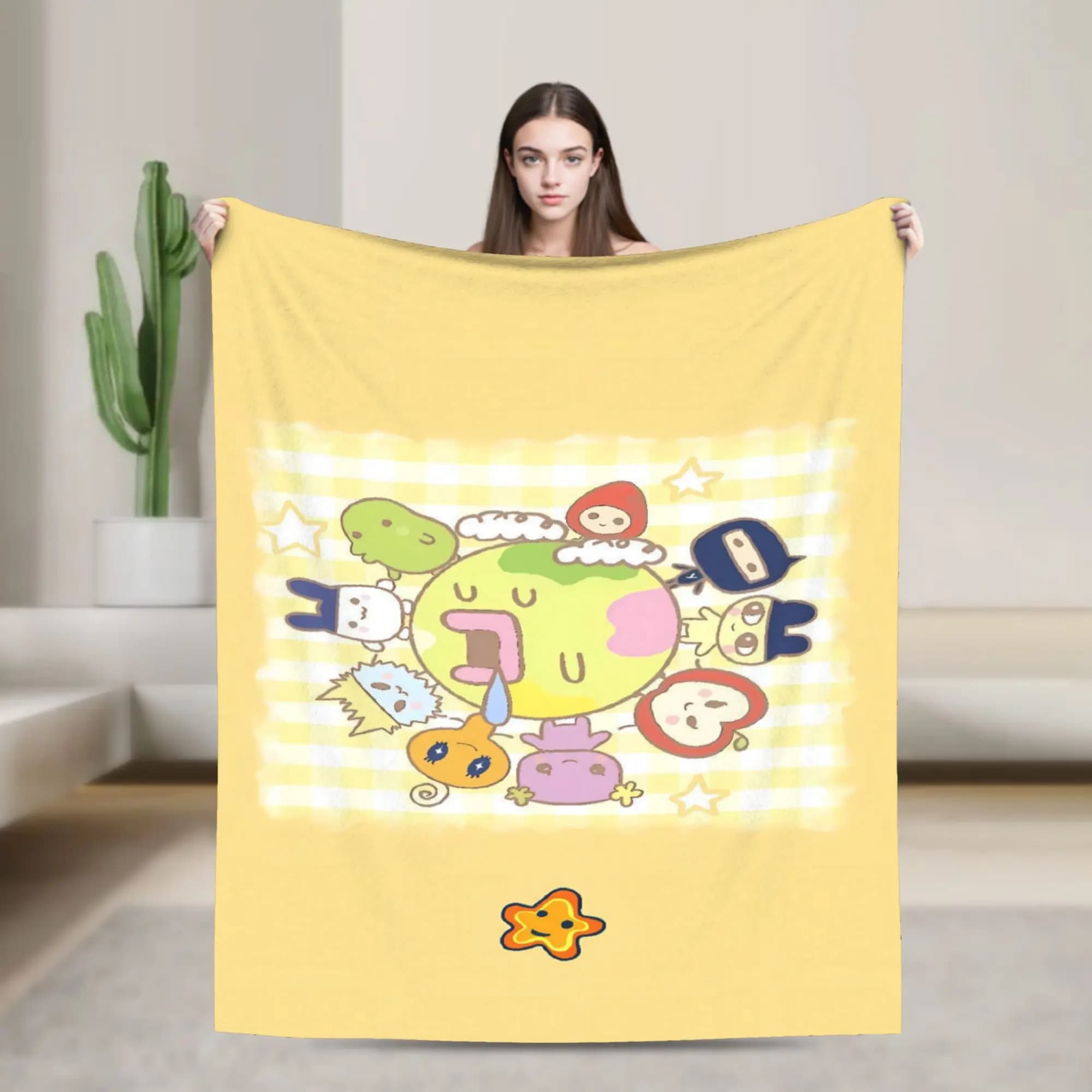 Soft Warm Blanket Airplane Travel Cute Tamagotchi Anime Print Throw Blanket Flannel Bedspread For Living Room Sofa Bed Cover