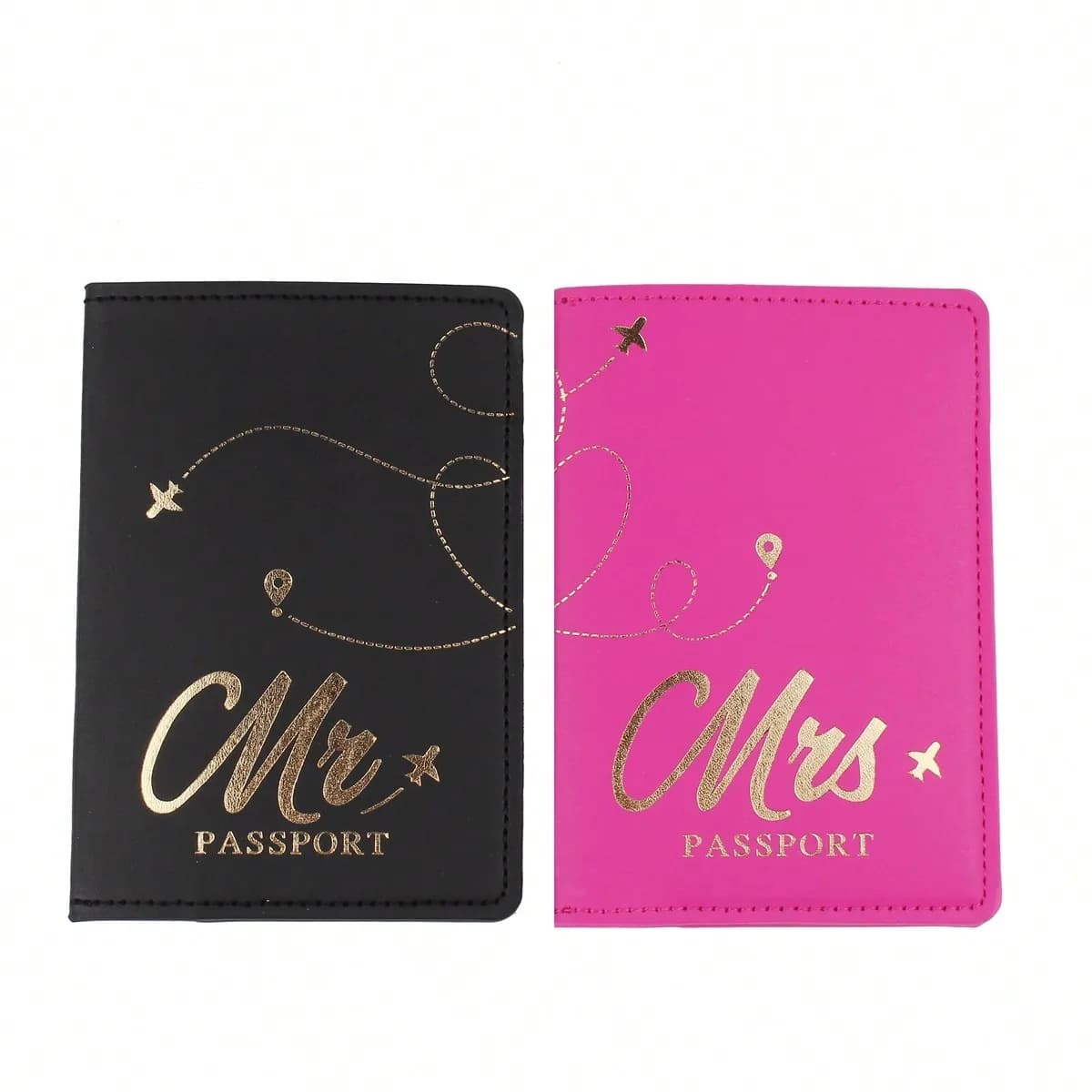 Set di 2 Nuove Custodie per Passaporto in Pelle PU 'Mr & Mrs', Porta Carte Leggero, Accessori da Viaggio, Portafoglio Regalo per Innamorati