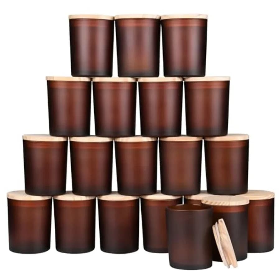 Barattoli Spessi per Candele, 20 Pezzi, 7 OZ, Vuoti con Coperchi in Legno, Contenitori Campione per la Creazione di Candele