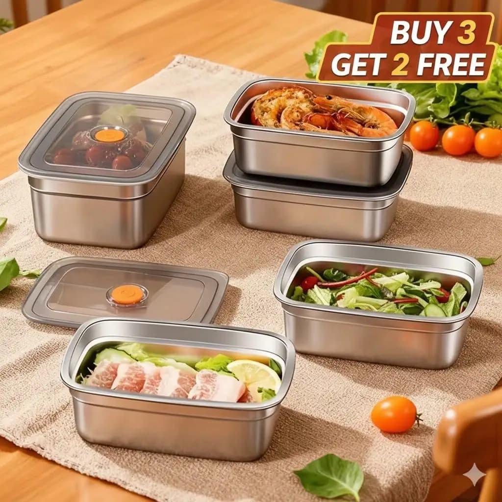 Buy 3 Get 2 Free, 5 Stainless Steel Food Storage Containers With Lids, Prevent Food From Tasting, Reusable, Widely Applicable, Essential For Picnics, Modern Kitchen Supplies, Perfect Choice For Weekend Picnics And Daily Meal Preparation.