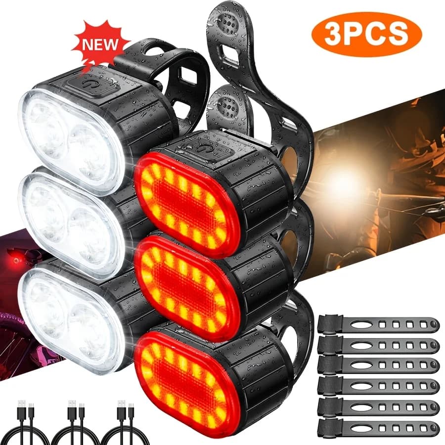 Set Front and Rear Lights for Bicycle, Rechargeable Flashlight Type C, LED Light Waterproof for MTB, Bicycle Accessories