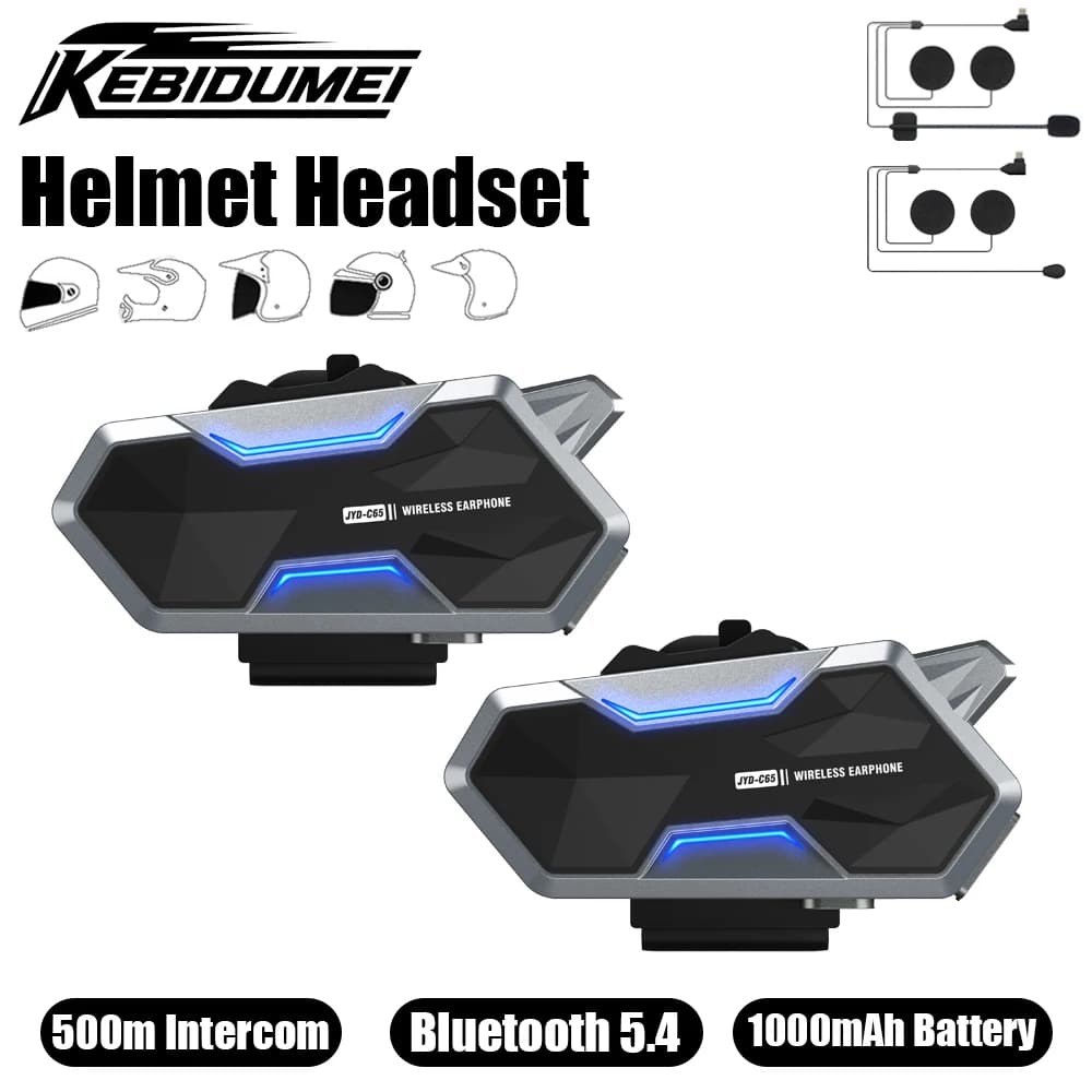KEBIDUMEI C65 500m Mesh Interfono per moto Casco Auricolare Altoparlante Bluetooth Lettore musicale Gruppo Interphone Accessorio per moto