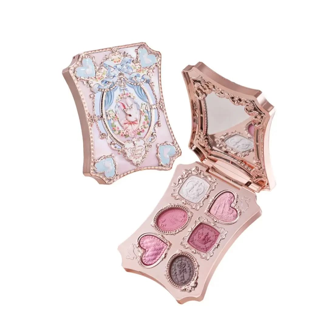 Palette di ombretti Flower Knows Bunny Garden Matte Pearlescent Powder Fine 6 Colori, ombretto glitterato a lunga durata per il contorno occhi.
