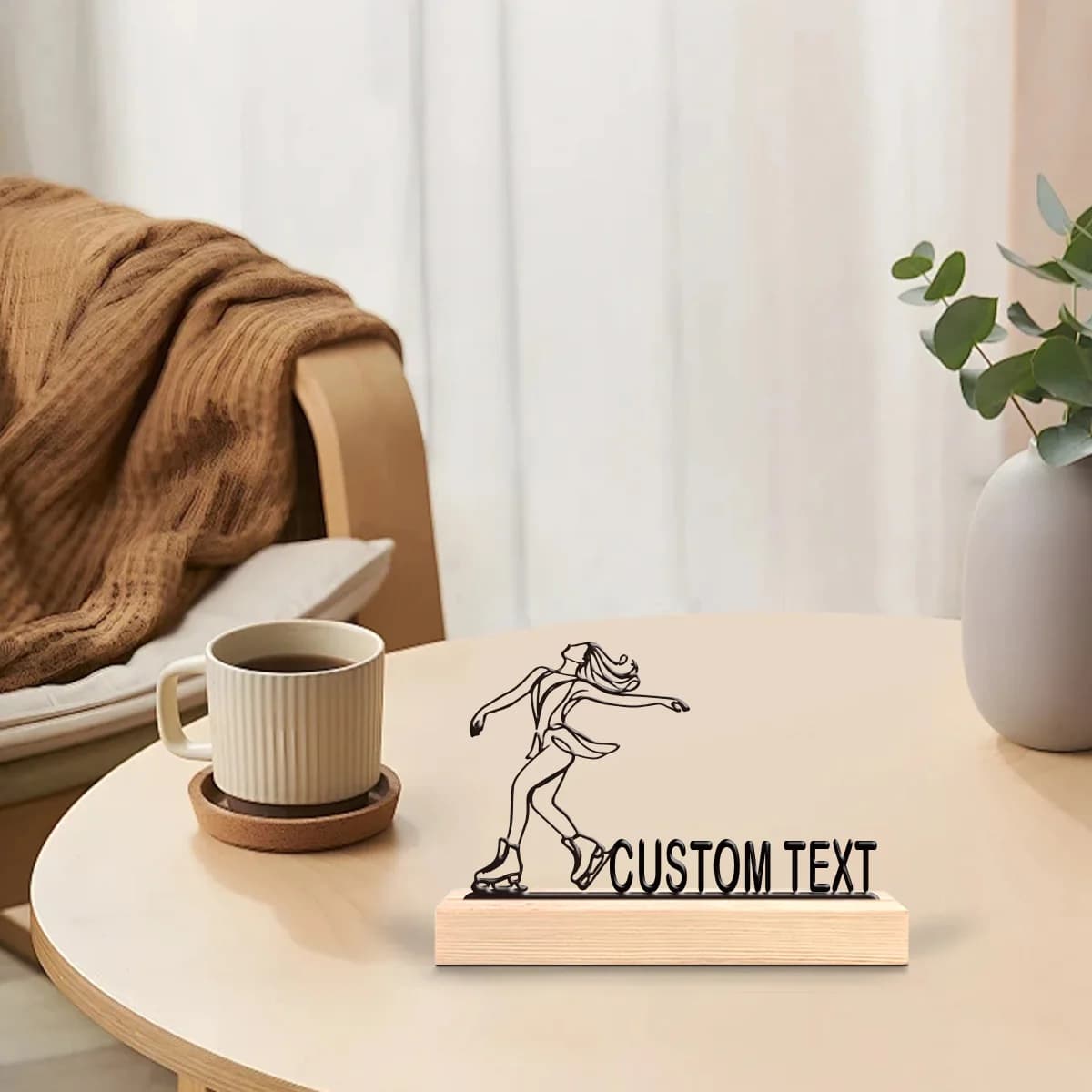 1pc Metal Art Desktop Decoration Customizable Content Equipped with Wooden Base Bar Decoration, Holiday Gifts