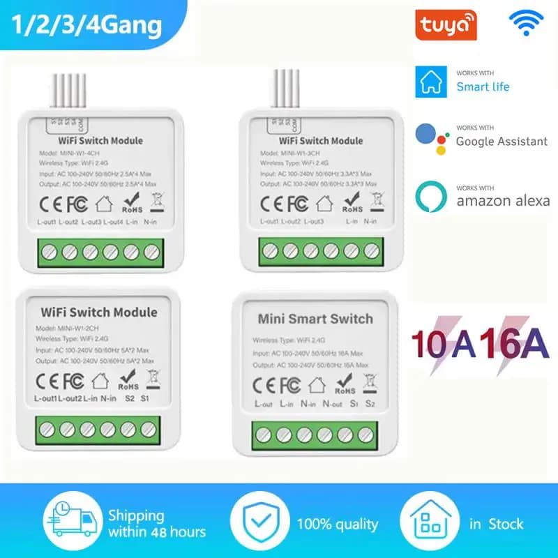 Tuya WiFi Smart Switch 1/2/3/4 Gang 2 Way Control Light Switch Mini DIY Switch Module Relay Intelligent Life for Alexa Google Home