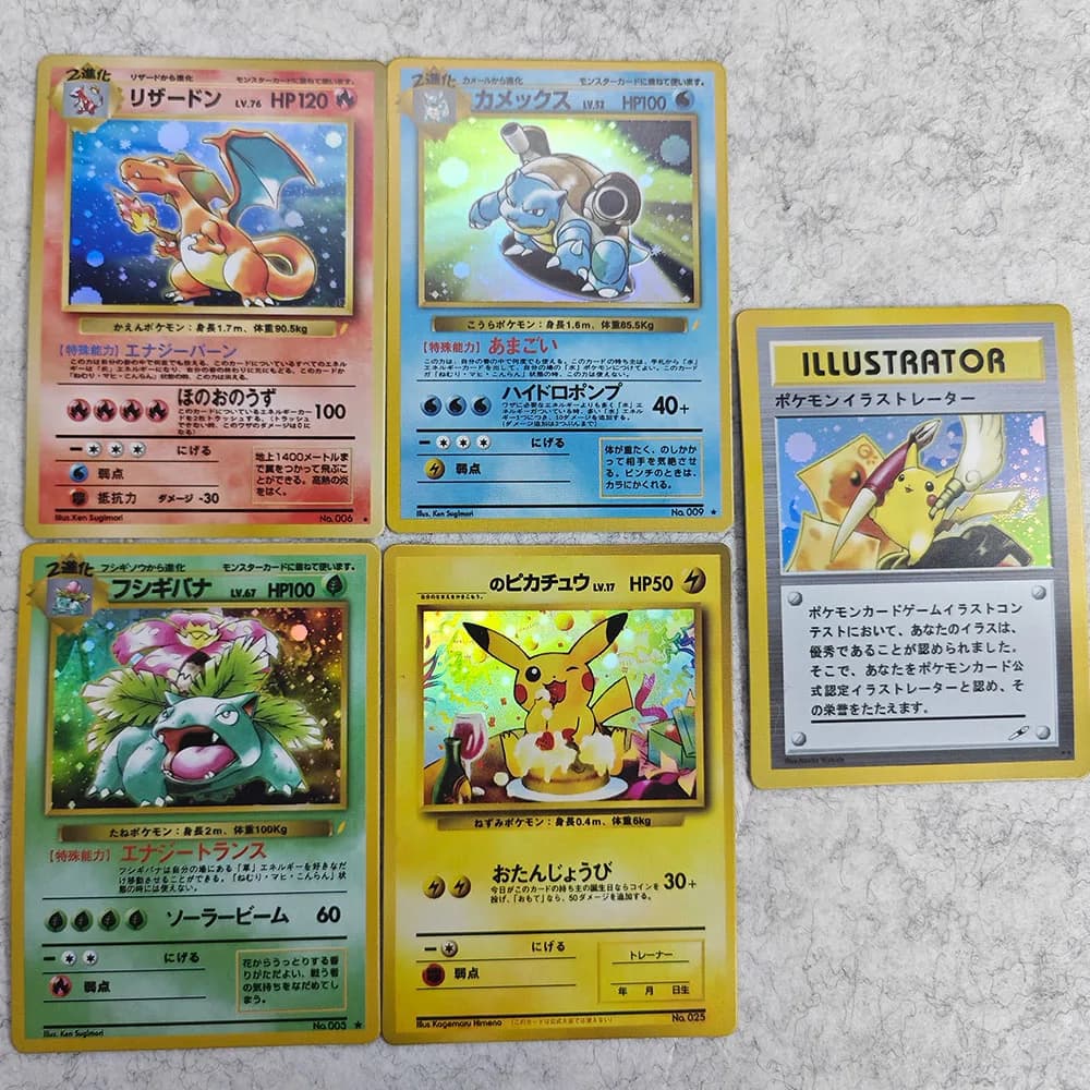 Set of 5 Cards from Pokémon Collection Ancient Version, Cards with Retro Charizard, Card Game DIY PTCG, Classic Game Souls, Collective Gift