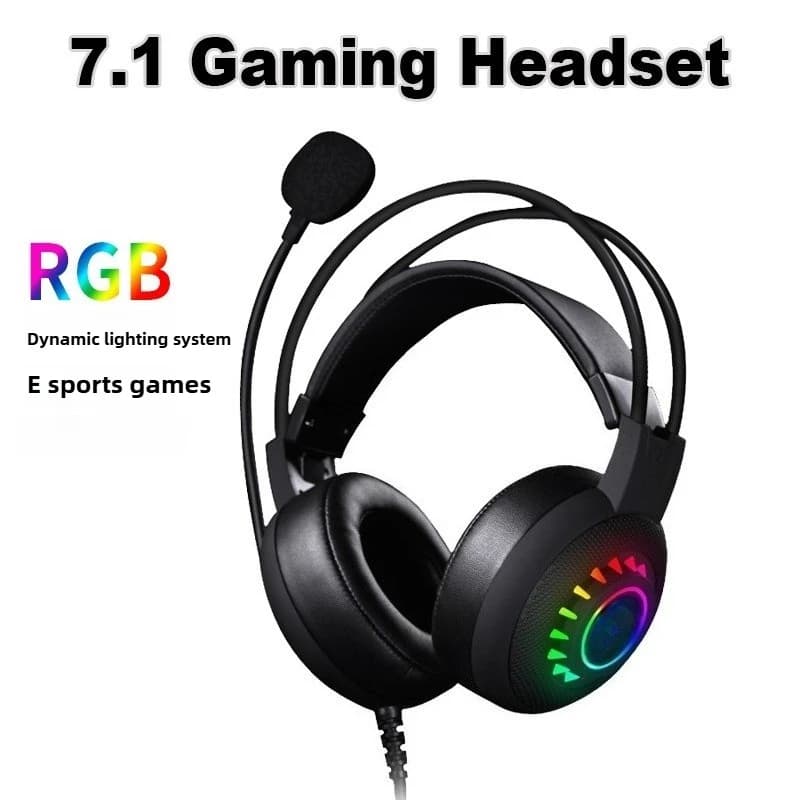 Cuffie da gioco Cuffie comode Effetto illuminazione RGB Telefono cellulare 7.1 Cuffie USB cablate Microfono Riduzione del rumore