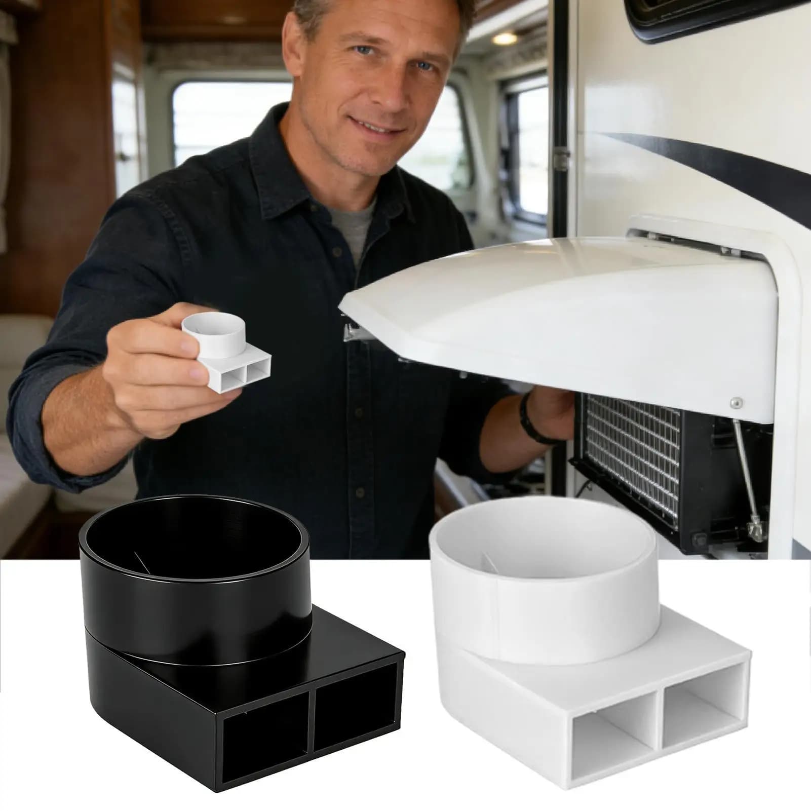 Deflettore d'aria per adattatore presa RV, deviatore di flusso d'aria per forno RV, camper, roulotte, HVAC, rimorchio da viaggio per esterni