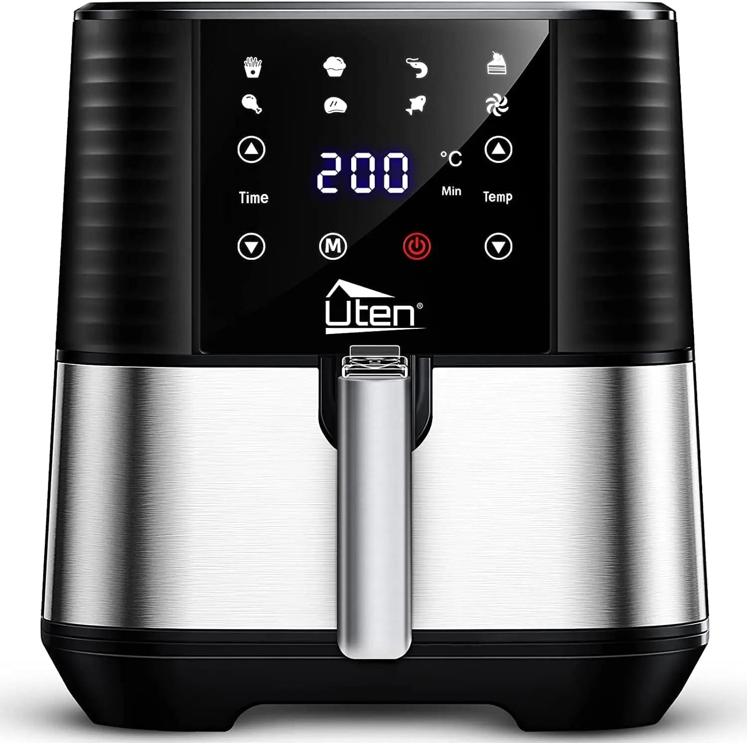 5.5 liters air fryer, 1700 W LED touchscreen, 7 in 1 oil-free stove in stainless steel (black silver)