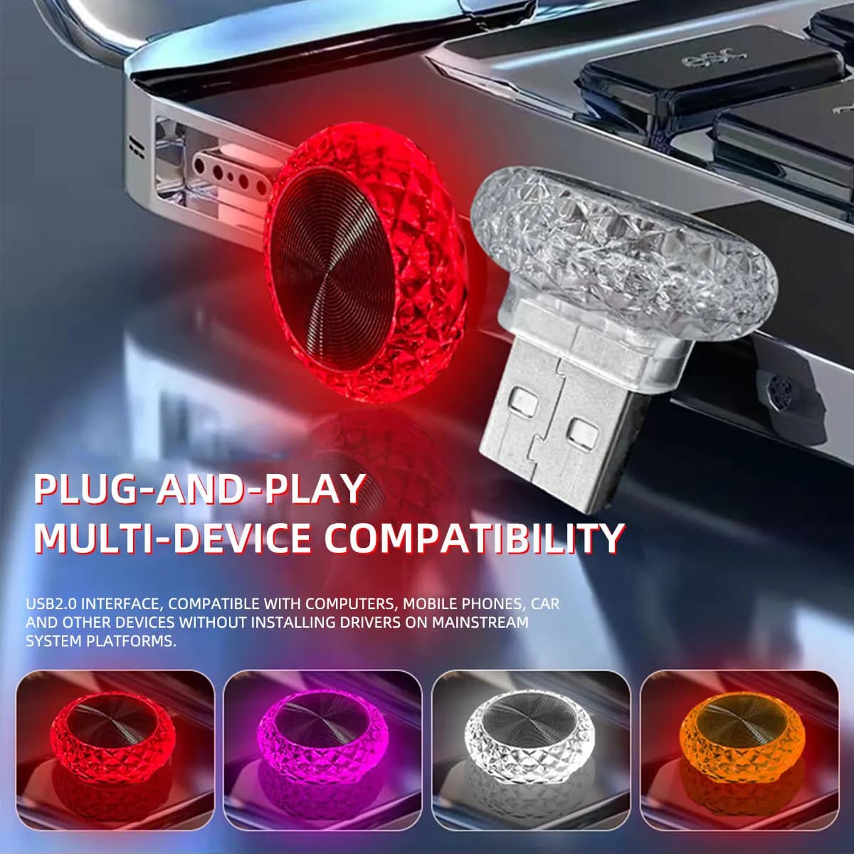 1pc colorful portable USB mini LED ambient light for interior cars computer lamp atmosphere plug and play night light