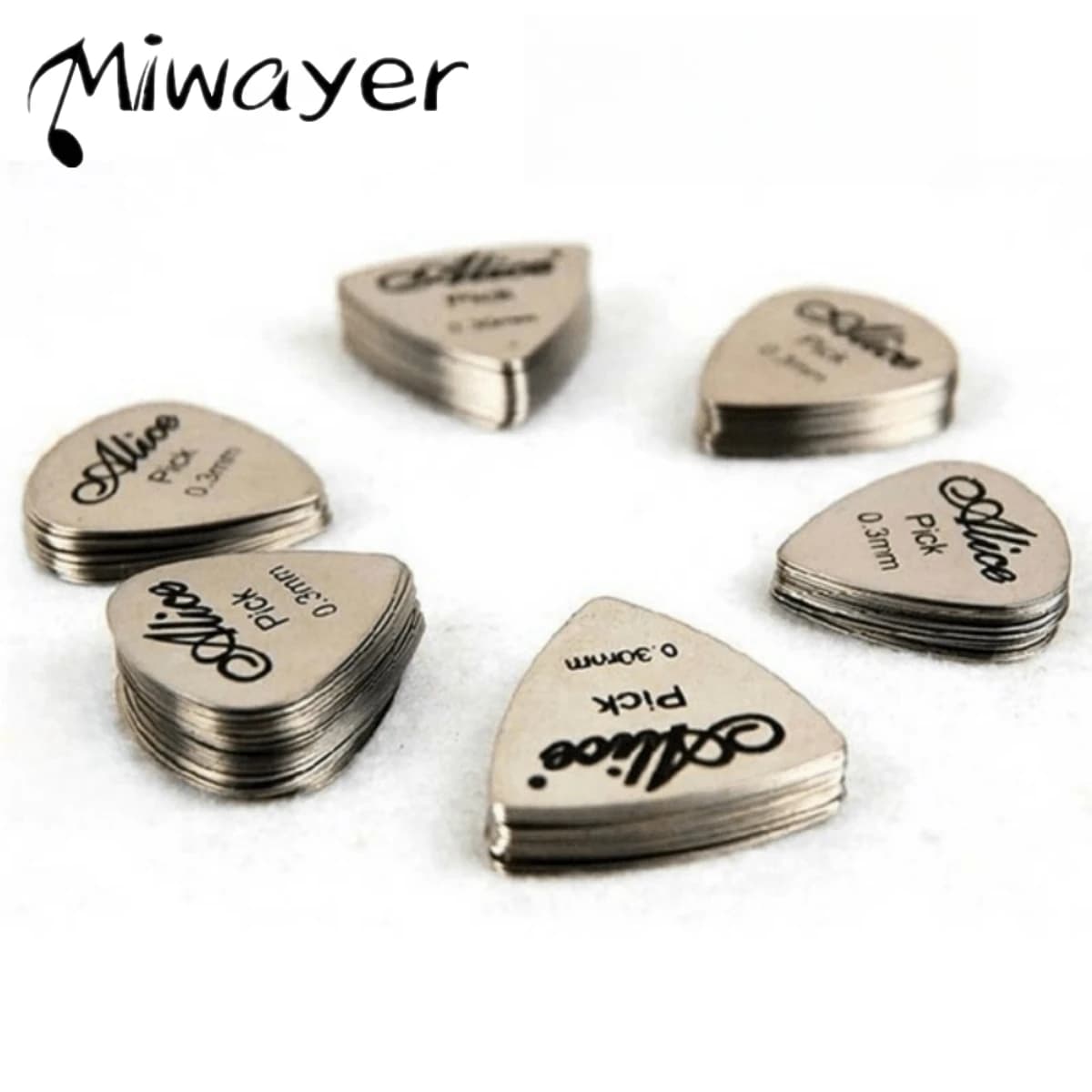 Alice 10Pcs plettro per chitarra in metallo 0.3mm sottile durevole colore argento professionale basso Ukelele plettri per chitarra amplificatore per chitarra Bass Guita