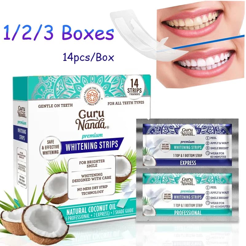 14 Strisce Sbiancanti per Denti all'Olio di Cocco, Rimuove Macchie di Fumo e Caffè, Pulizia Dentale, Cura dell'Igiene Orale