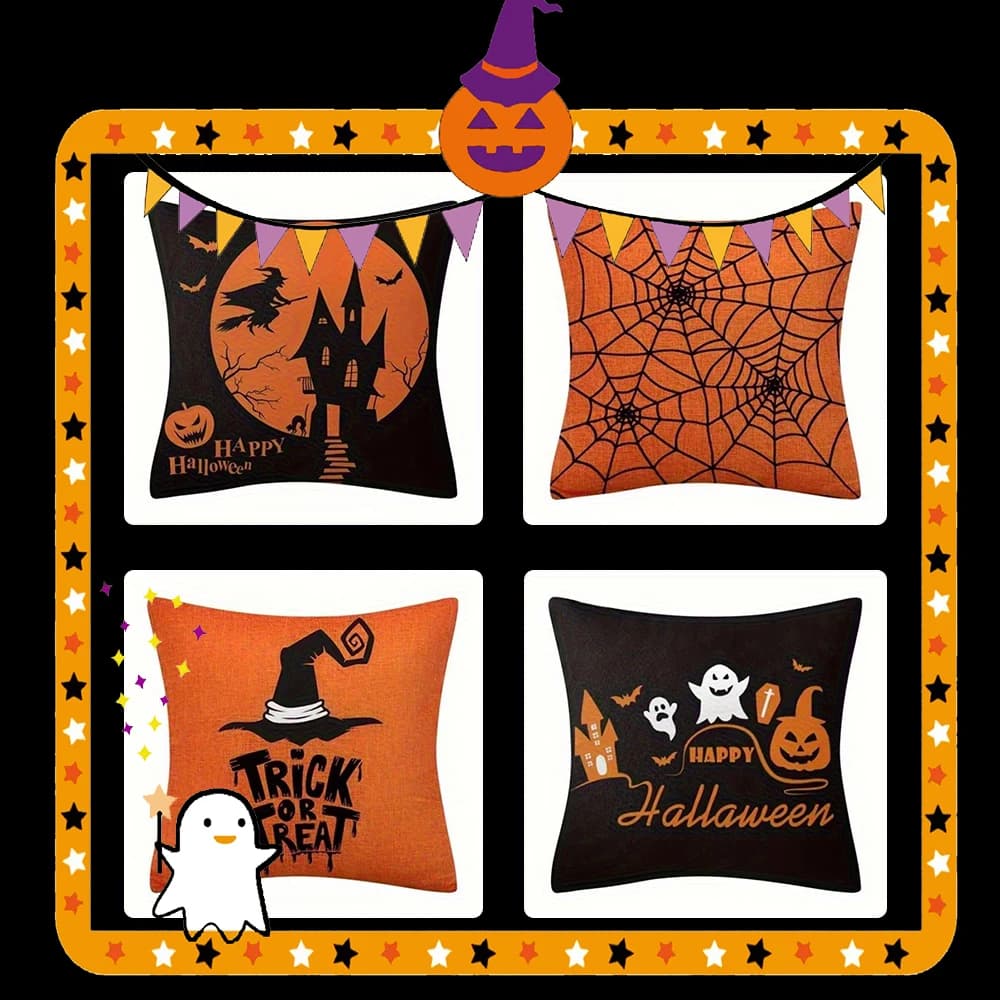 Federa per cuscino con stampa strega sul castello per Halloween, adatta per divano, auto, camera da letto, federa decorativa per cuscino.