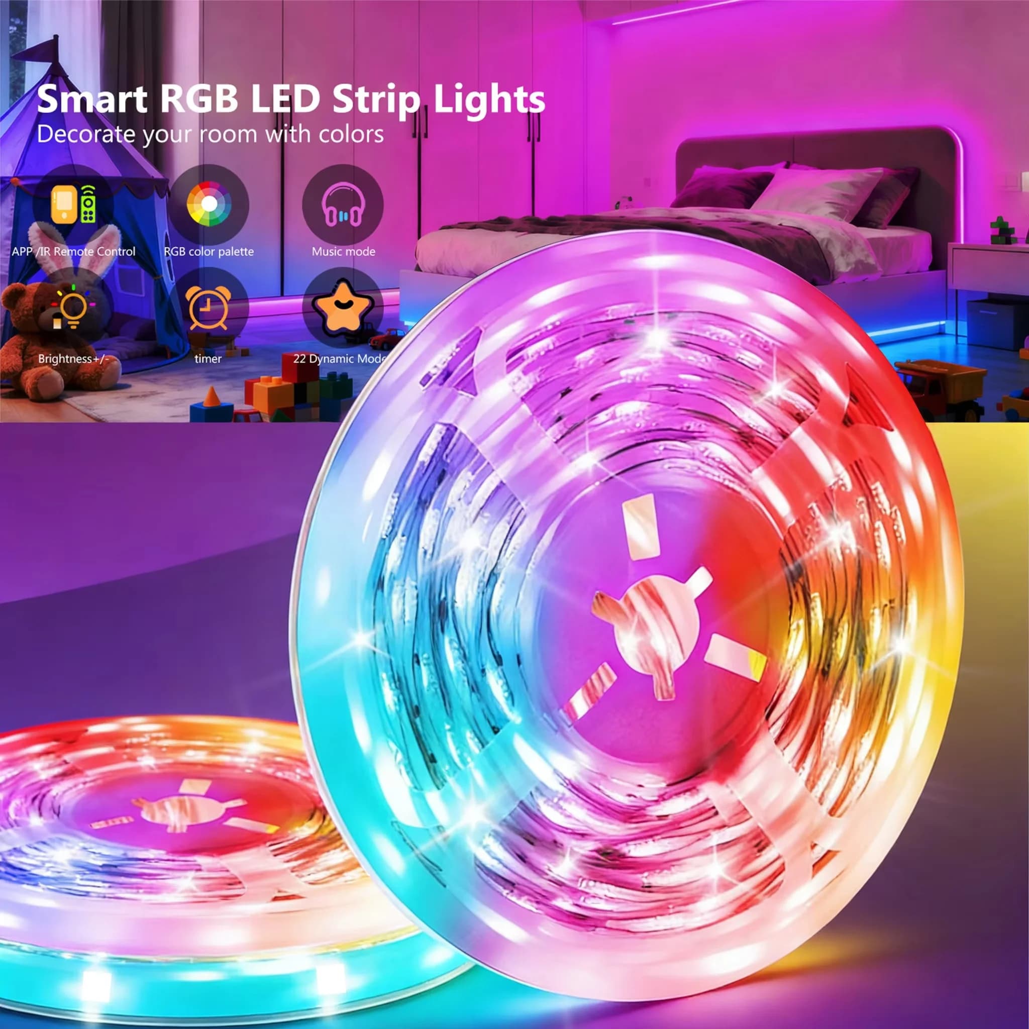 LED Strip Lights Smart RGB Led Light APP Control Color Changing Flexible Ribbon Lamp Tape Luces Led TV Backlight Game Room Decor