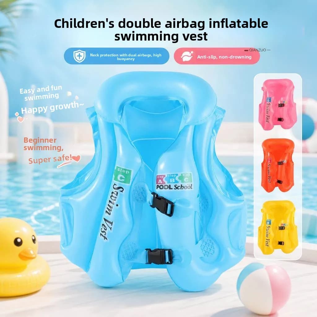 Inflatable Children's Life Jacket Swimming Aid Vest with Floatation Equipment Ring for Beginner Swimmers Beach Sports