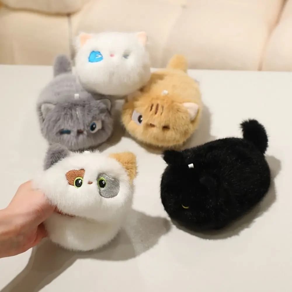 Stuffed Animals Black Cat Plush Keychain Cartoon Round Orange Cat Dolls Pendants Fluffy 16cm Grey Cat Plush Dolls Baby Gifts