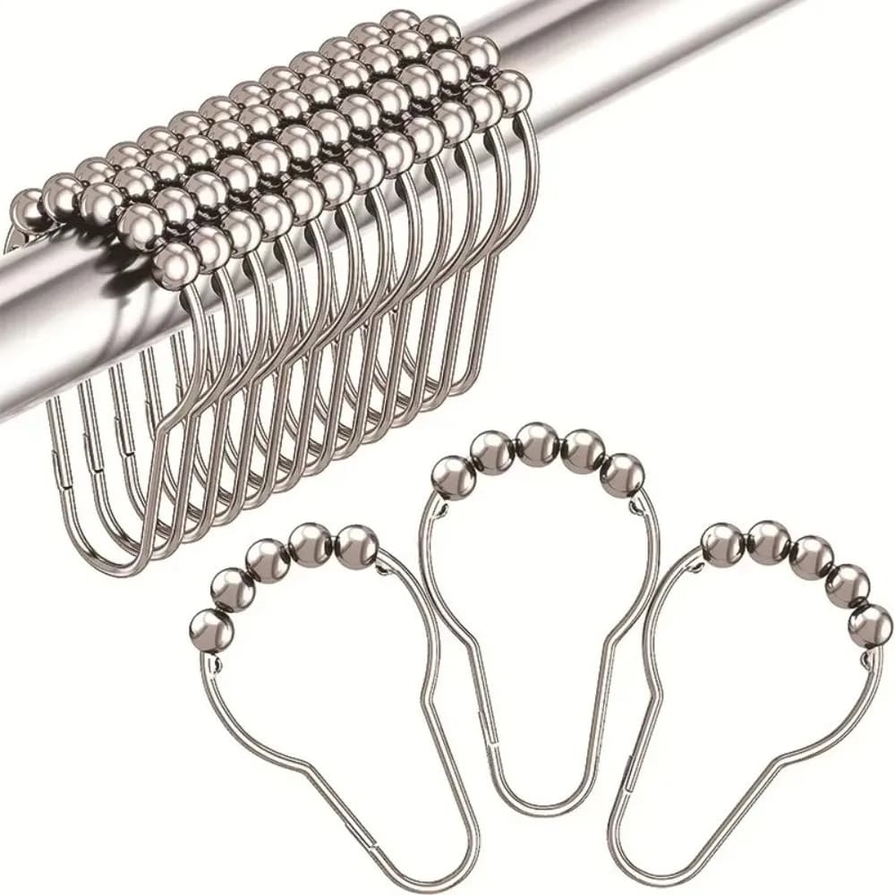 12pcs Practical Stainless Steel Shower Curtain Hooks Hanging Design Rust Resistant Hanging Rings Curtain Buckles Bathroom
