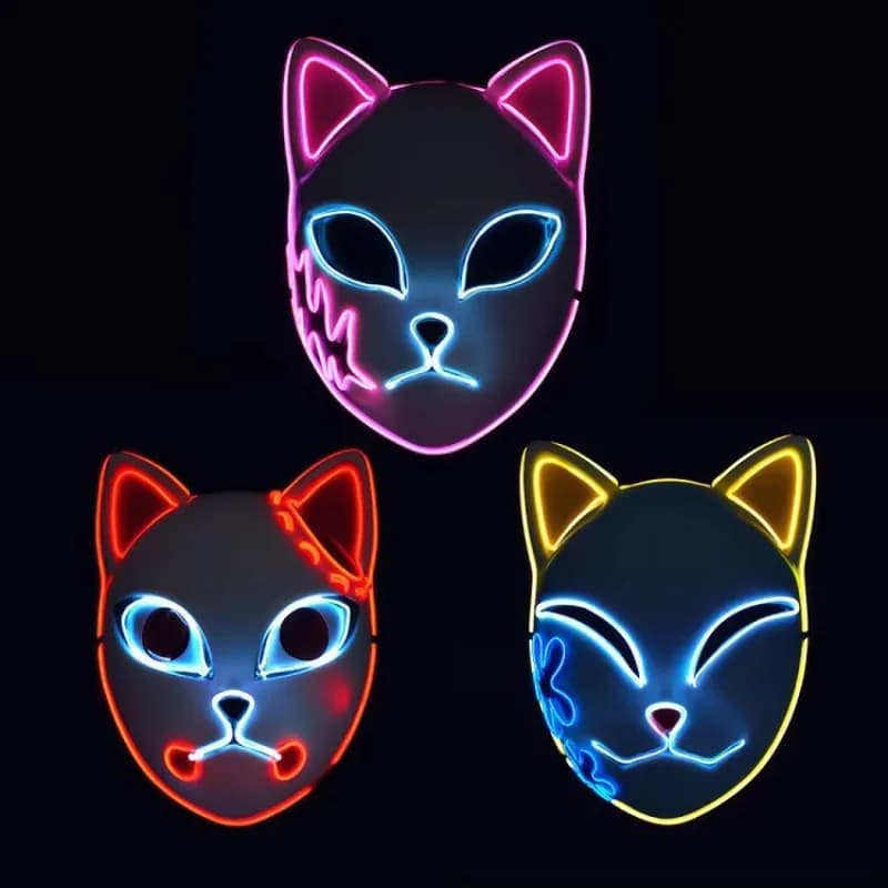Glowing LED Cat Mask Luminous Face Mask For Halloween Party Festival Rave Costume Prop Fun Night Club Wear