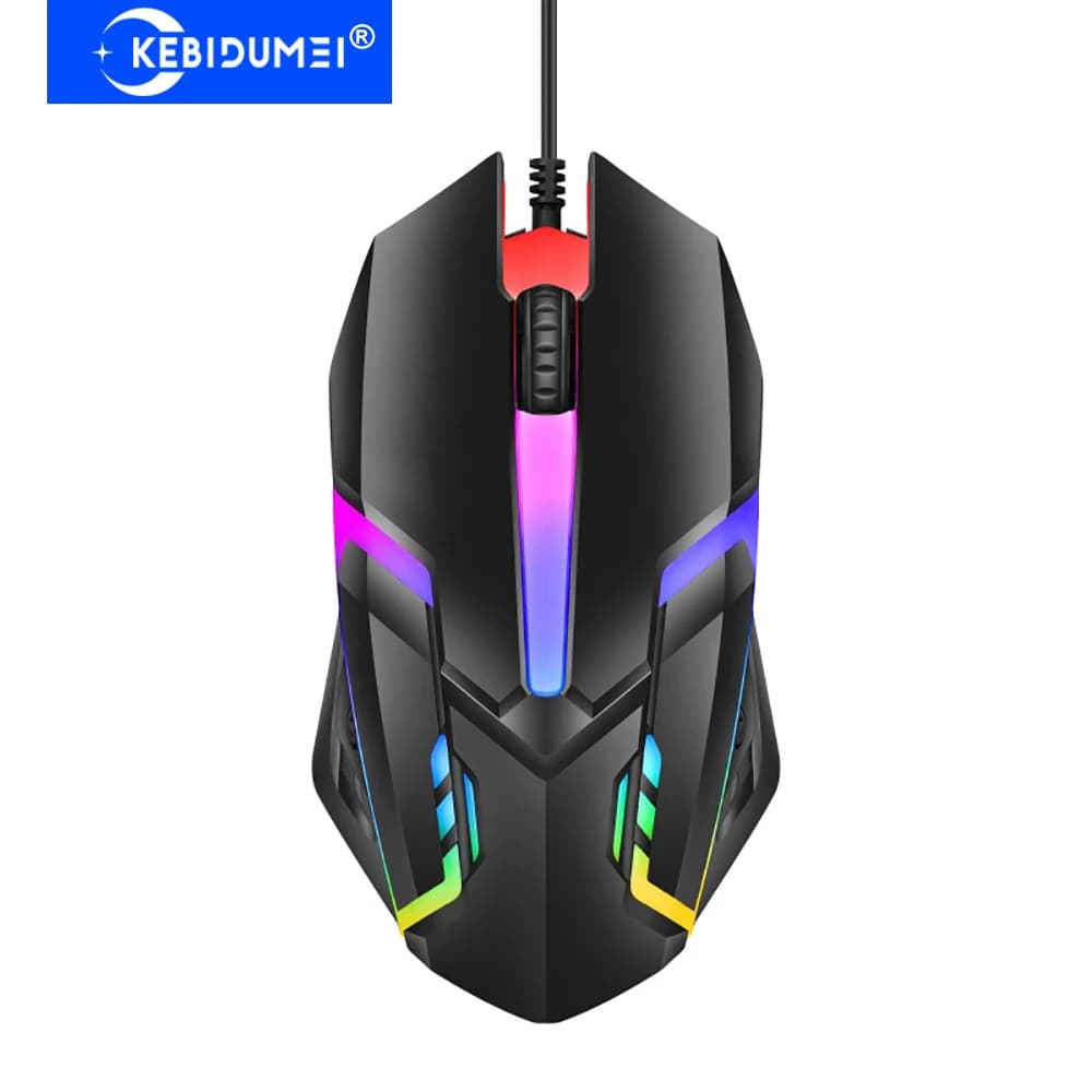 KEBIDUMEI Mouse cablato USB con effetto luce RGB, mouse da gioco con effetto luce RGB, mouse ottico cablato per computer desktop, laptop, PC