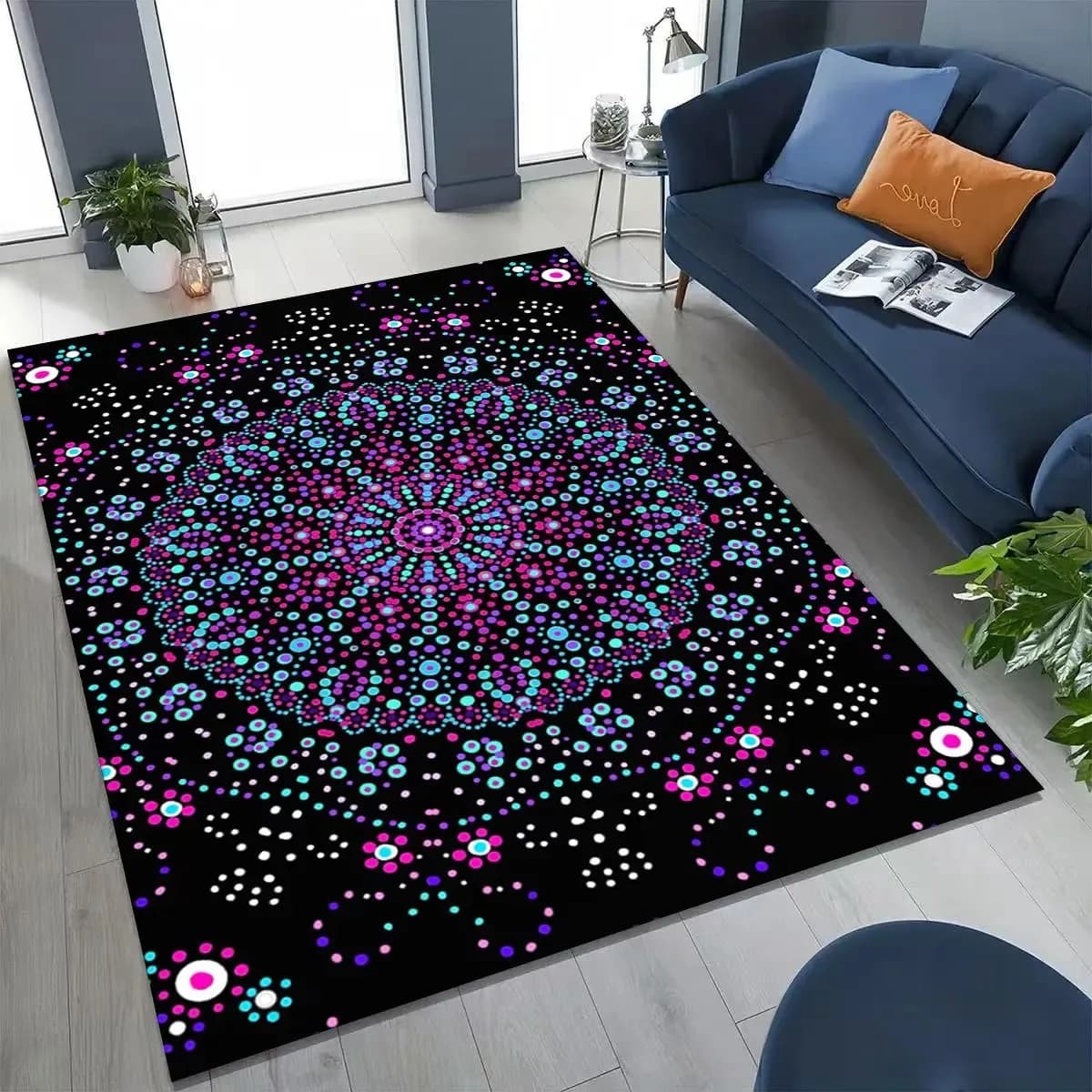 Bohemien Carpet for Yoga, Chakra and Meditation, for Bedroom, Living Room, Sofa, Home Decoration, Large Kids Anti-slip Mat