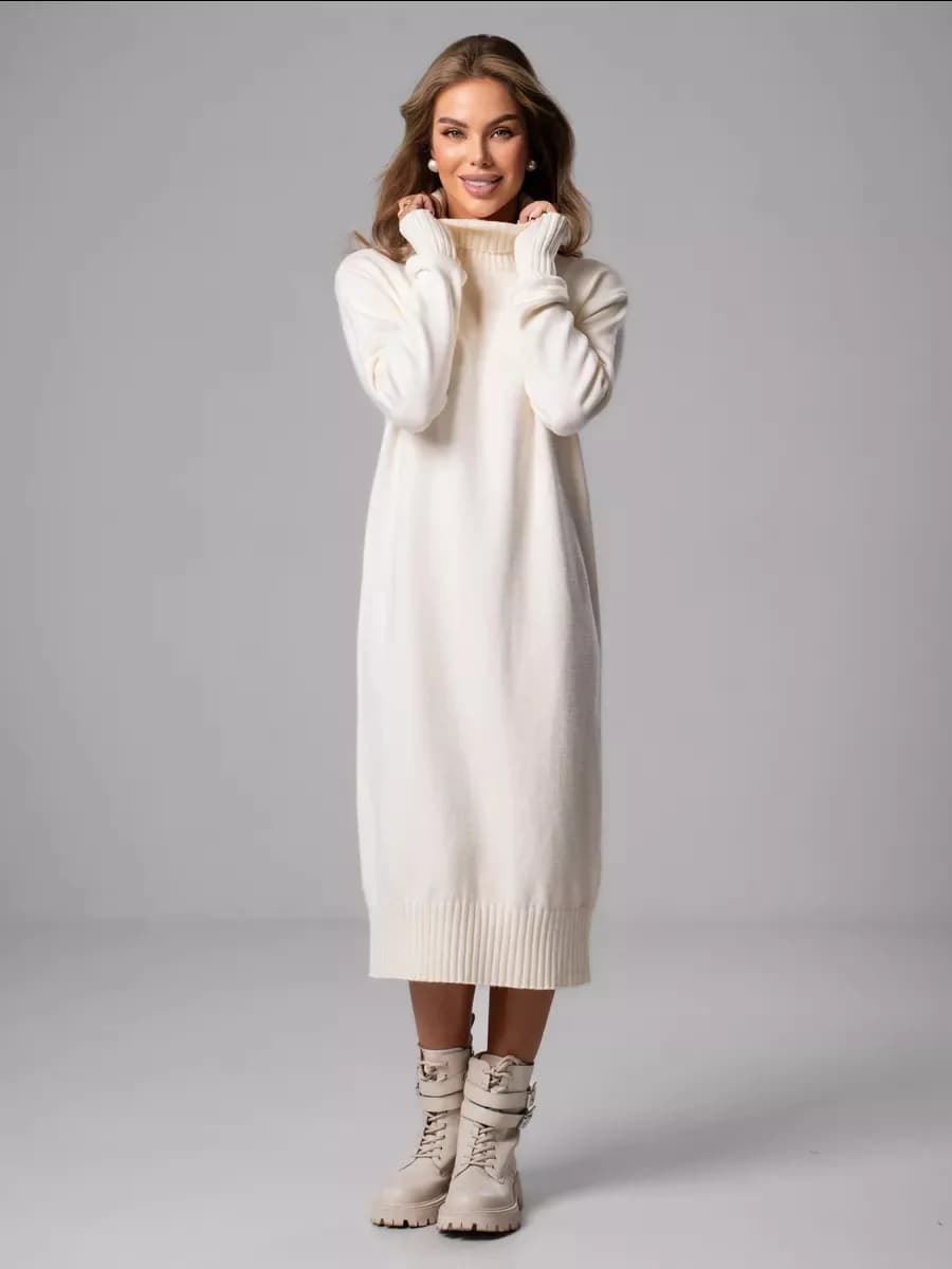 2026 Winter Turtleneck Sweater Dress Women Solid Loose Long Sleeve Midi Dress Casual Fashion Thick Warm Knitted Dresses Lady