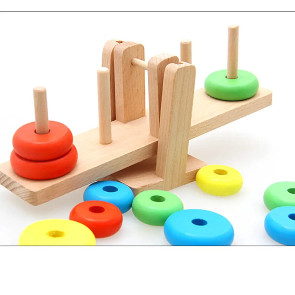 Set di Costruzioni in Legno Arcobaleno Creativo per Bambini, Torre di Pagliacci con Colonne Colorate, Blocchi Educativi per l'Equilibrio, Gioco Didattico di Matematica
