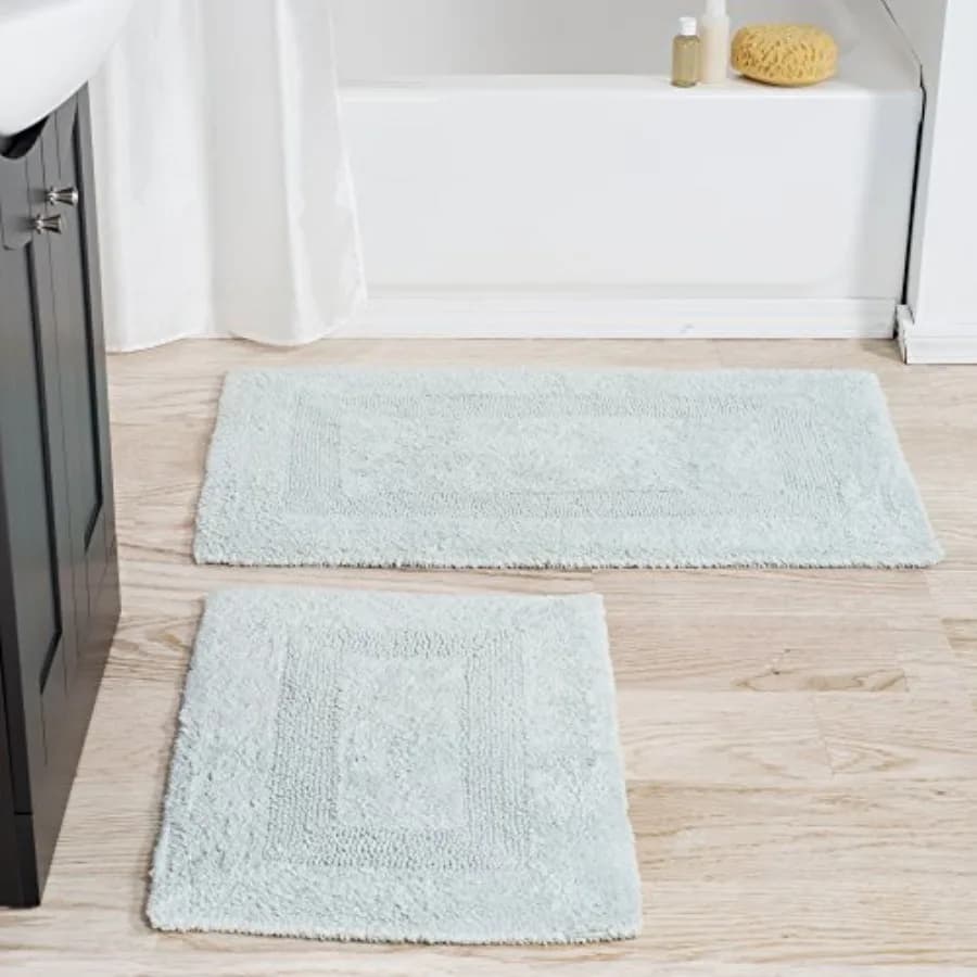 Set di tappetini da bagno in cotone - 2 pezzi, tappetini 100% cotone - Tappeti da bagno reversibili, morbidi, assorbenti e lavabili in lavatrice