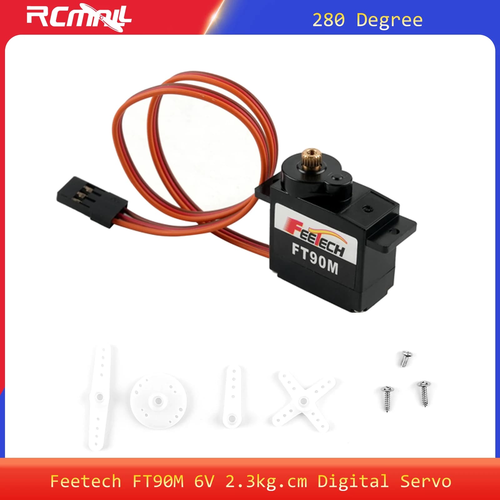 Feetech FT90M 6V 2.3kg.cm Servo digitale Micro servo con ingranaggi metallici da 280 gradi per tenda automatica per aereo RC per auto/serratura intelligente