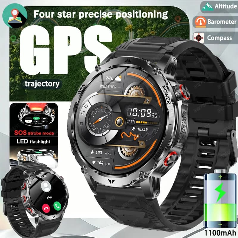 2026 Offline Map New Men Smart Watch Ipx8 Waterproof GPS Navigation Compass Altimeter Flashlight 100+ Sports Bracelet Men Women