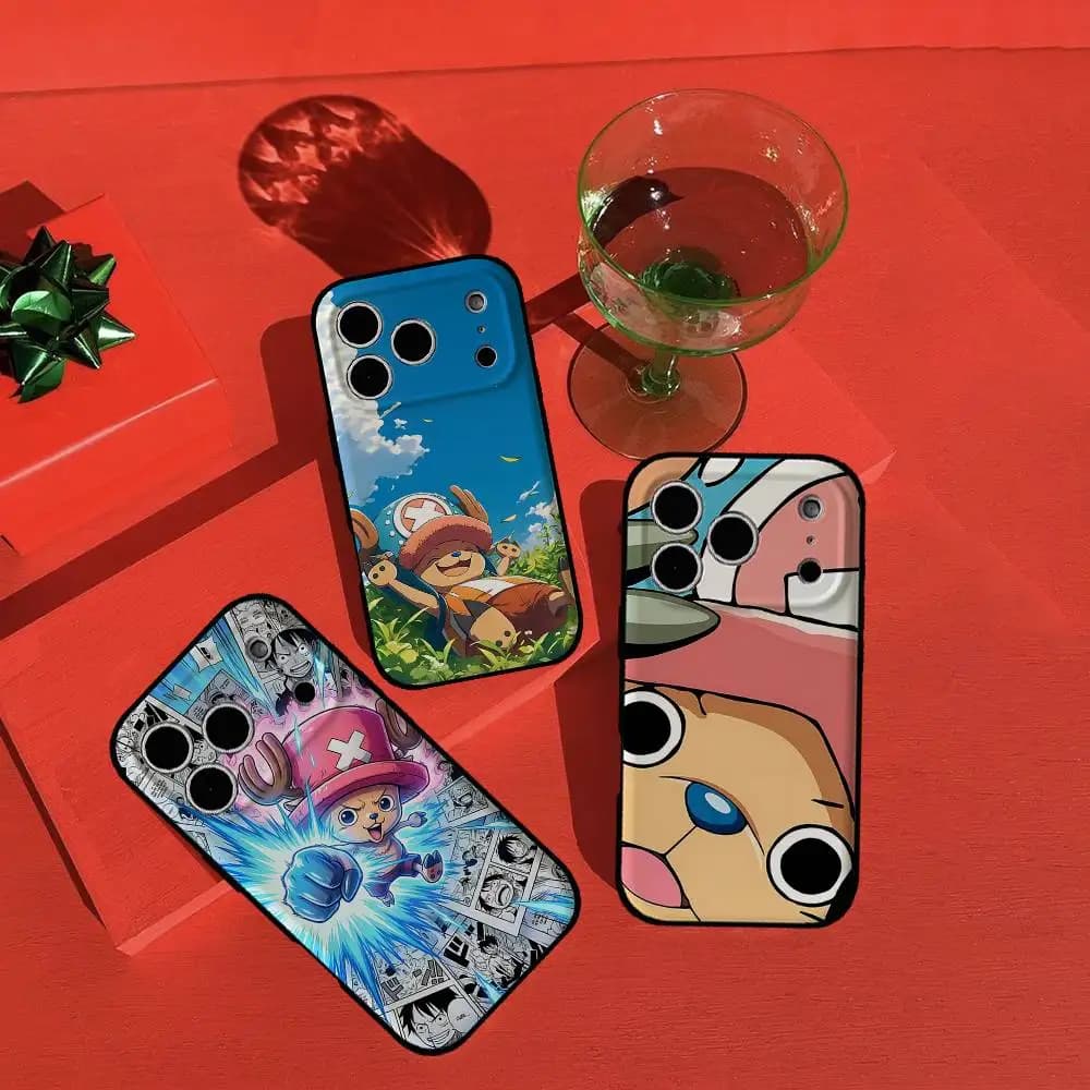Custodia per telefono Anime T-Tony Tony Chopper-S nera compatibile con i modelli iPhone 17/16/15/13/14 Pro Max/11Plus/X/Xr/Xs Max/12mini
