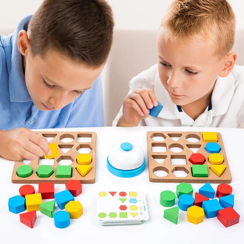 1 set di blocchi di costruzione abbinati a forma geometrica in legno, gioco competitivo da tavolo per addestrare le abilità di pensiero dei bambini Halloween Ch
