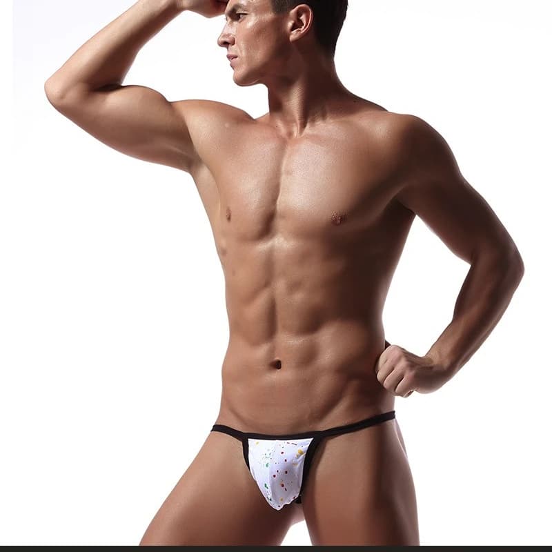 Custodia sexy da uomo G String Stampa Vita bassa T-back Perizoma Micro intimo Mutandine traspiranti in cotone morbido Copertura minimale Tangas