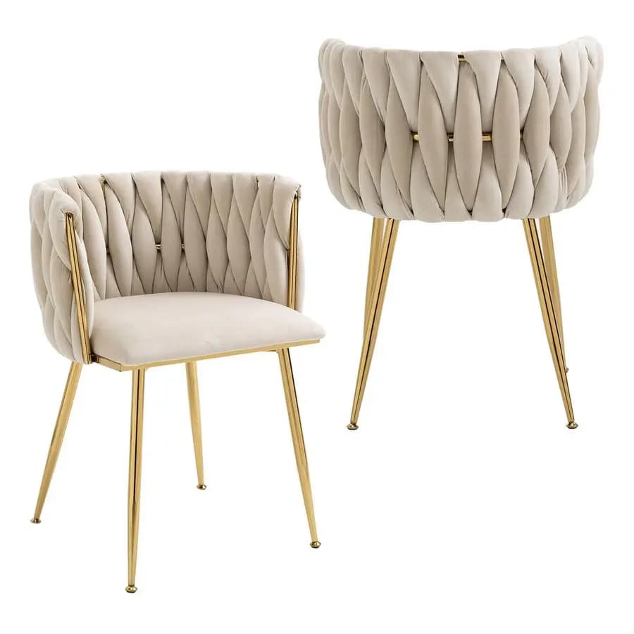 Set di 2 sedie da pranzo in velluto, sedie da pranzo imbottite intrecciate con gambe in metallo dorato, sedie moderne per soggiorno, sala da pranzo