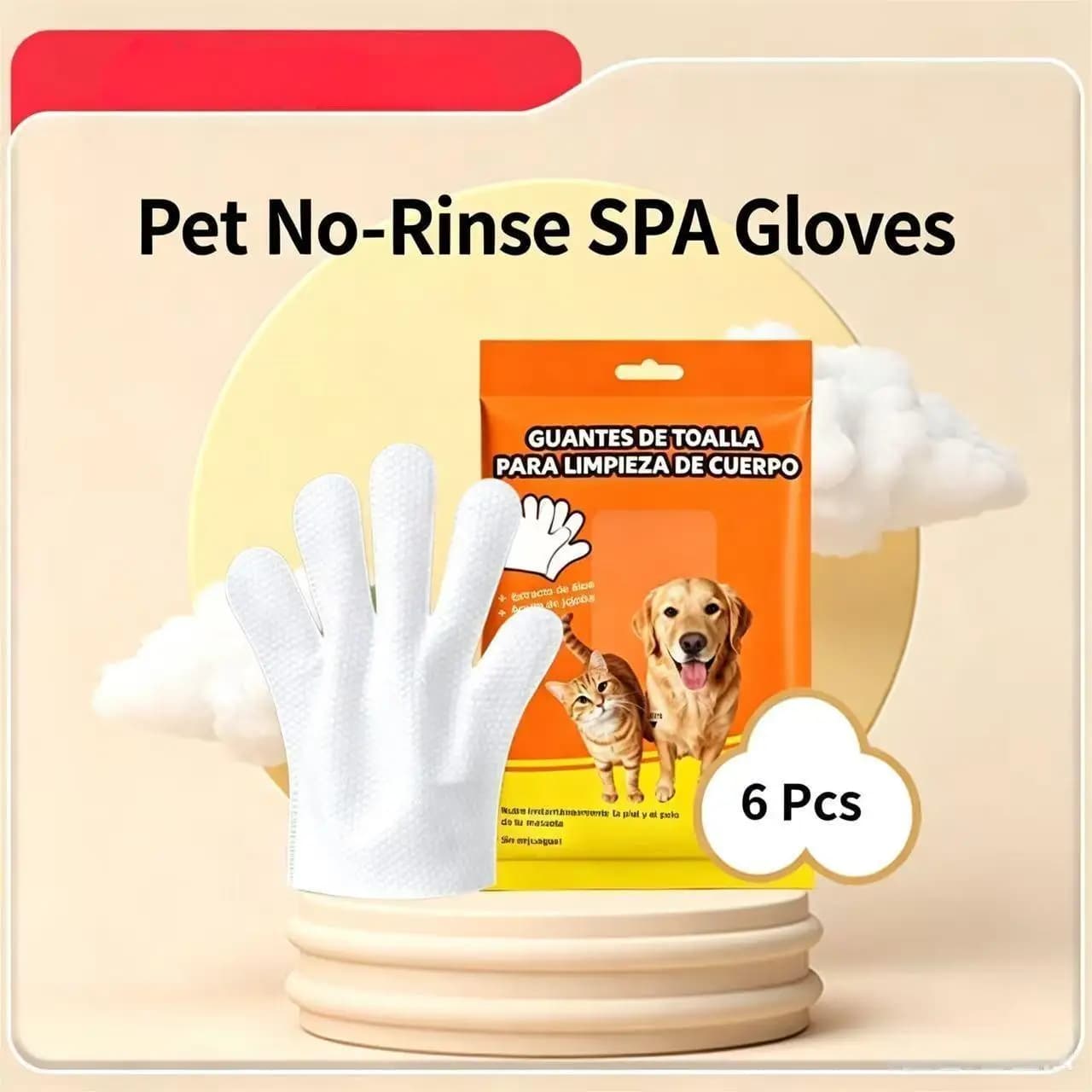 6 Pcs Pet Dry Cleaning Wet Wipes Wash Free Cleaning Thick Gloves Cat and Dog Pet Cleaning Products Remove Odor